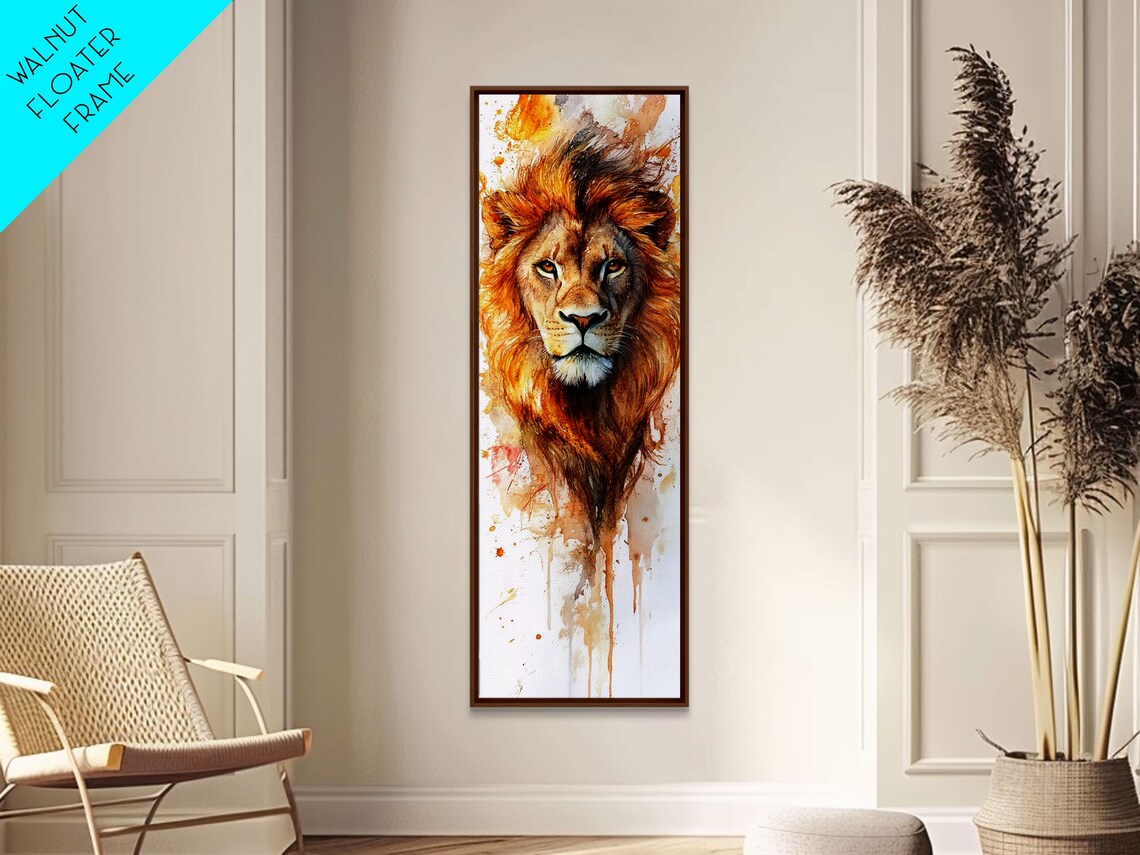 Majestic Lion Portrait Golden Watercolor Splatter Wildlife Wall Poster - Image 2