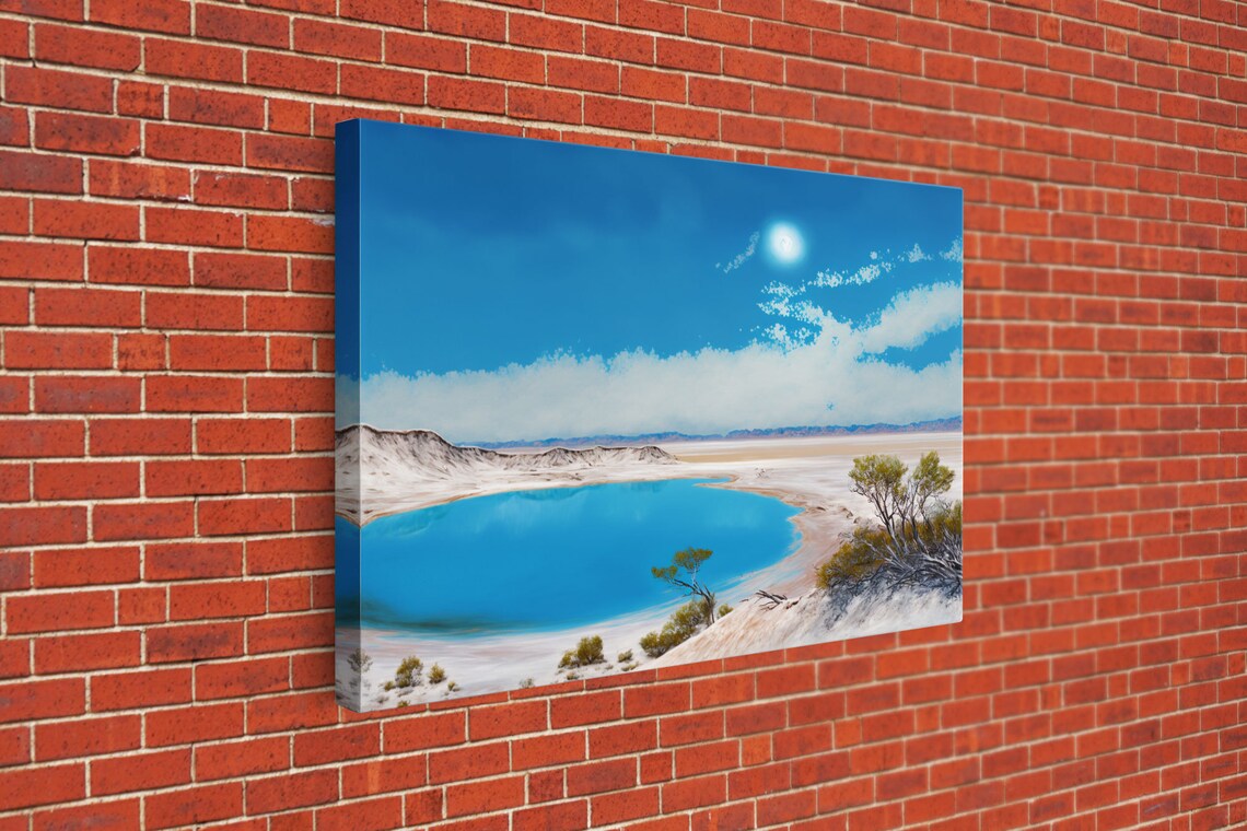 Vivid Blue Desert Lagoon Bright Blue Sky White Salt Flat Art Poster - Image 3