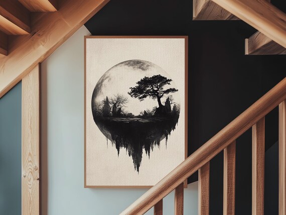 Haunted Cemetery Full Moon Snowglobe Spooky Halloween Art Print