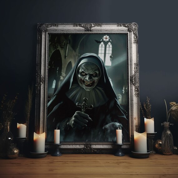 Sinister Grinning Nun With Crucifix In Haunted Church Horror Poster