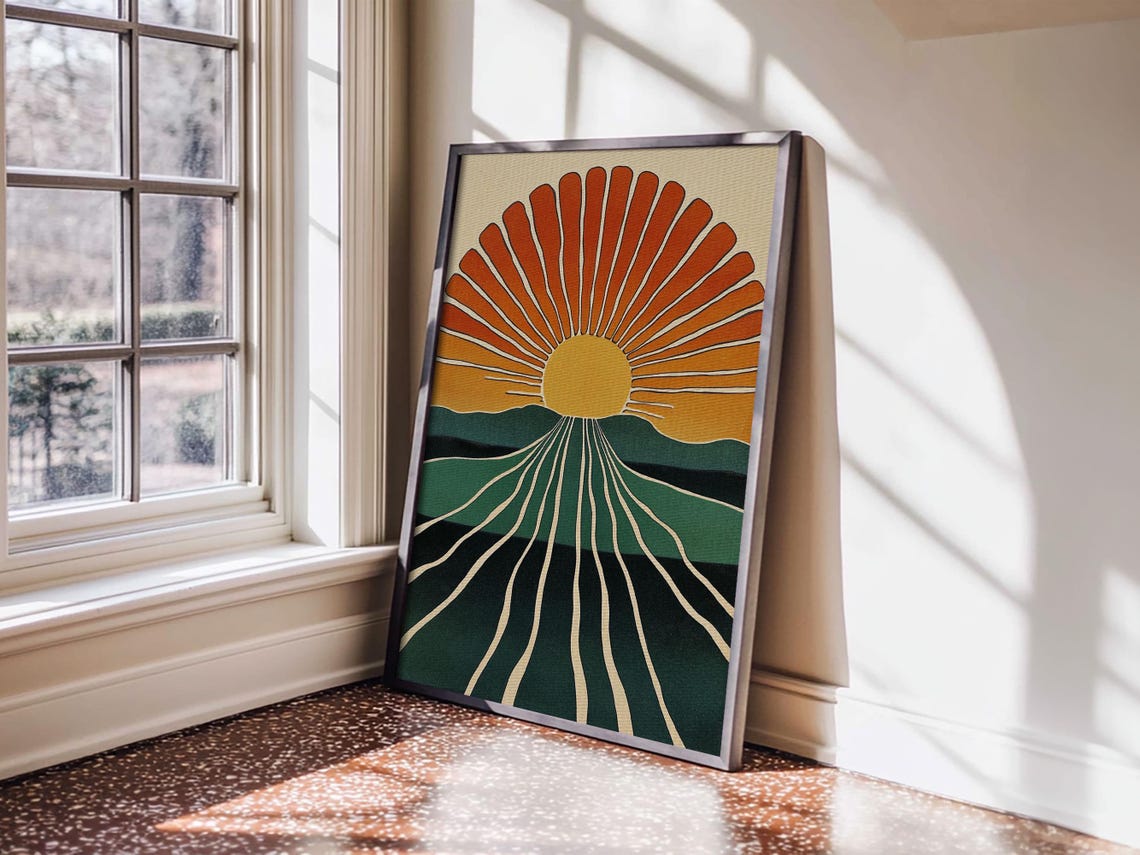 Minimalist Sunset Or Sunrise Wall Art Print Art Deco Boho Wall Decor Modern Art Sun Burst Wall Art