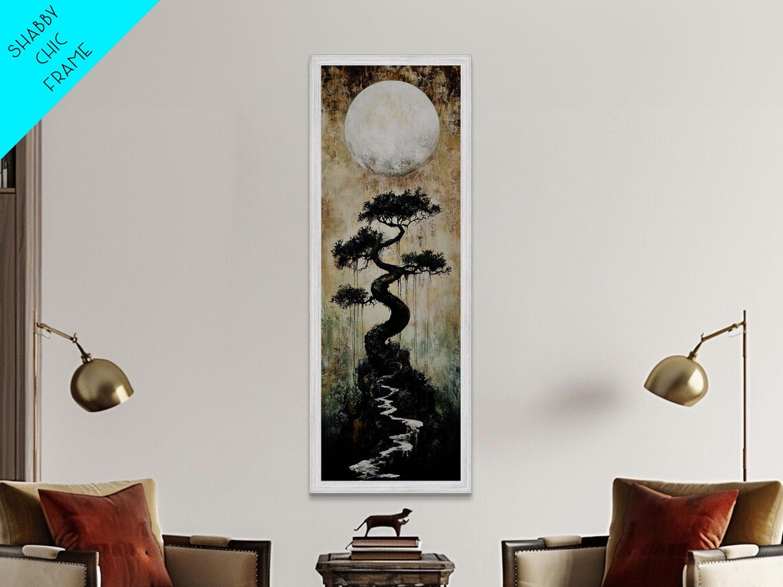 Mystical Full Moon Bonsai Twisted Tree Zen Night Serene Wabi Sabi Vertical Poster - Image 3