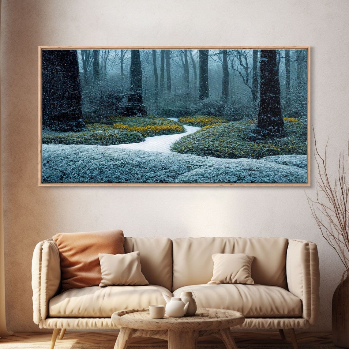 Snowy Winter Forest Misty Path Frosted Trees Snowfall Poster - Image 3