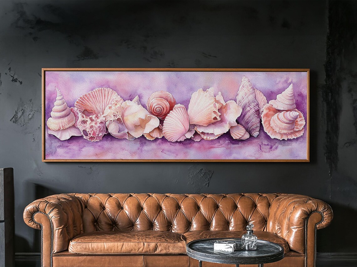 Pink Seashells Watercolor Coastal Horizontal Beach House Wall Art Poster - Image 3