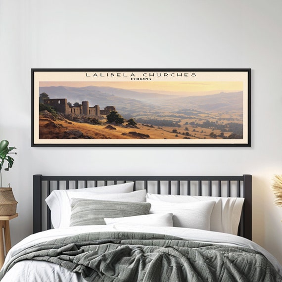 Lalibela Churches Travel Art Framed Print Ethiopia Home Decor Travel Poster Vintage Wall Art Panoramic Watercolor Painting