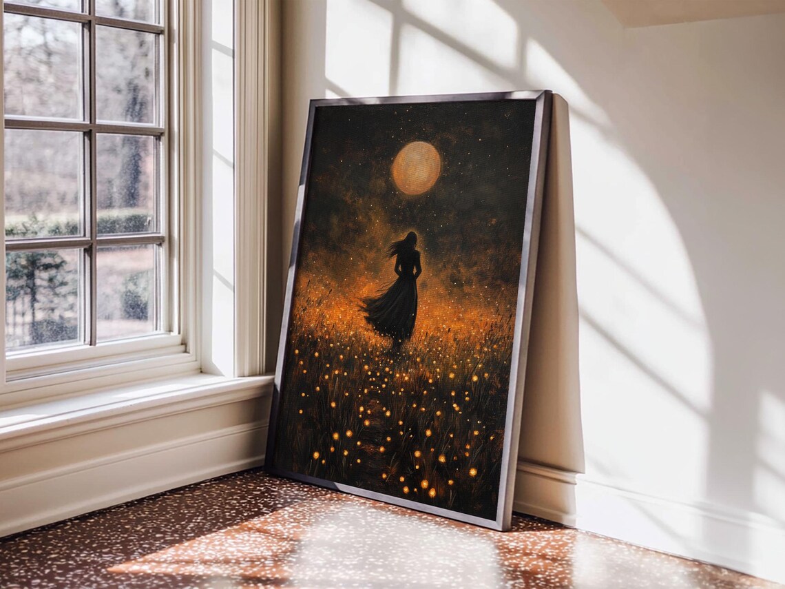 Vintage Witch Under Full Moon Art Print, Gothic Halloween - Image 5