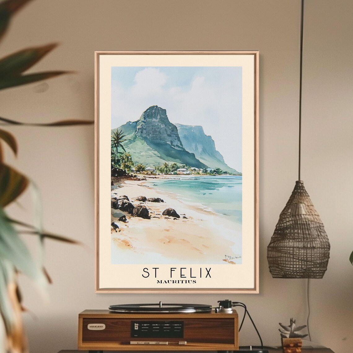 St Felix Mauritius Sandy Bay Rocky Shore Mountain View Travel Poster