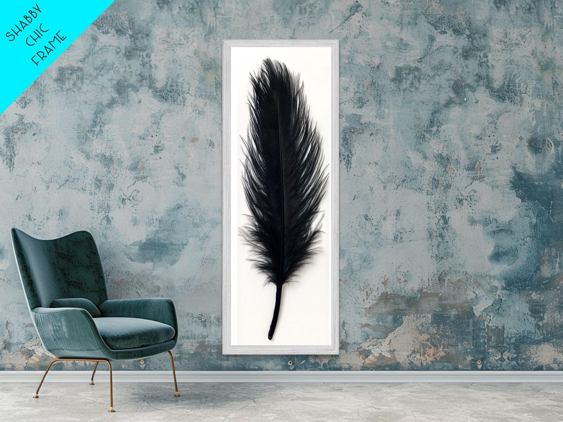 Single Black Feather On White Minimalist Modern Wall Art Poster - Image 5