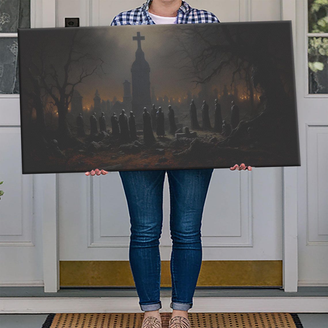 Haunted Graveyard Hooded Figures Dusk Gothic Dark Academia Art Poster - Image 4