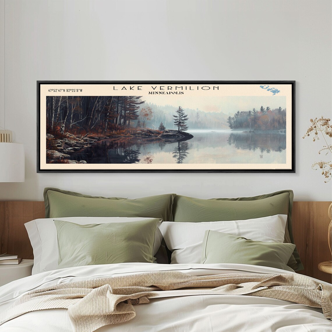 Lake Vermilion Minnesota Misty Pine Shore Sunrise Reflection Travel Poster - Image 3