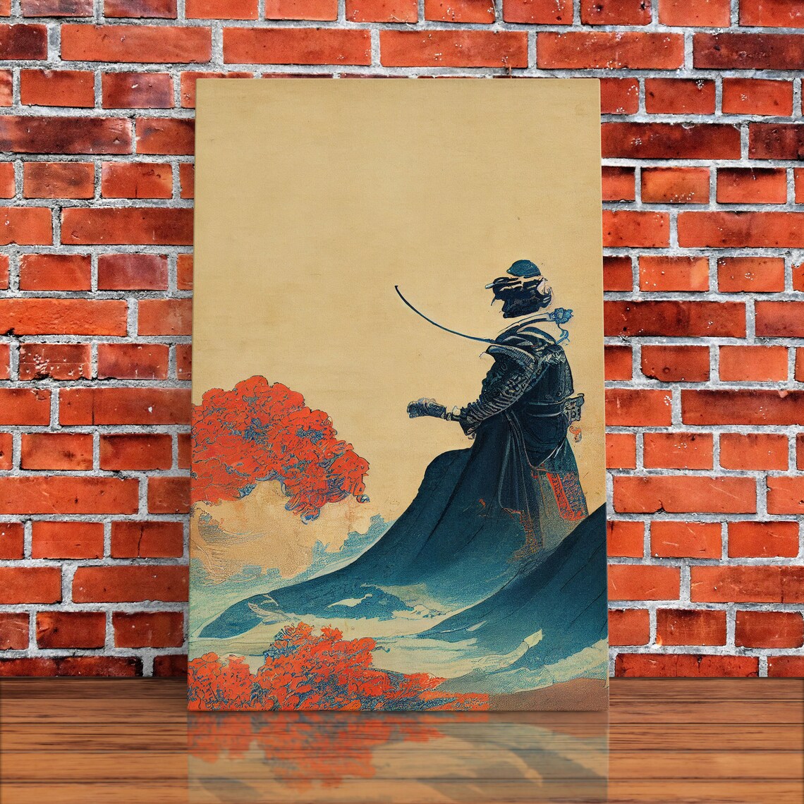 Samurai and Japanese Maple Tree Portrait Art Print