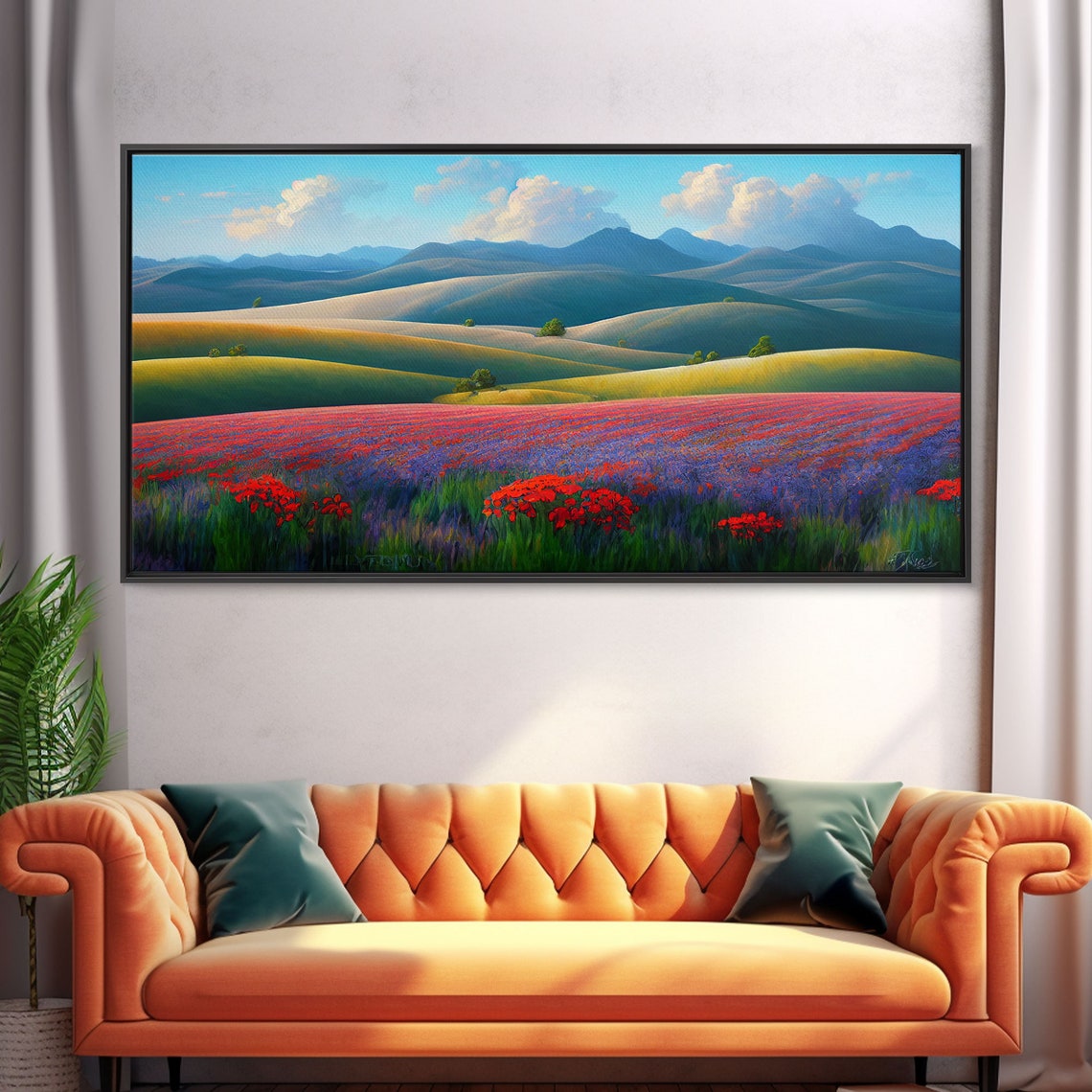 Scenic Red Poppies Purple Lavender Field Rolling Hills Meadow Poster - Image 5