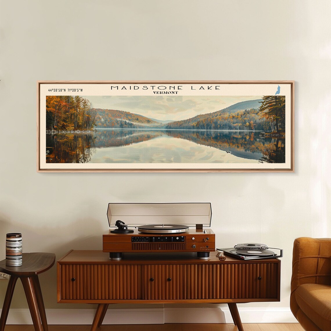 Maidstone Lake Vermont Peak Autumn Mirror Lake Golden Hills Art Poster