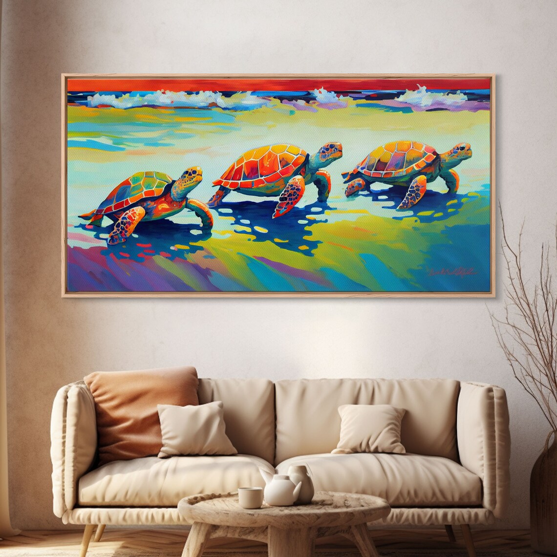Three Sea Turtles Sunny Beach Colorful Pop Art Ocean Wildlife Poster - Image 4