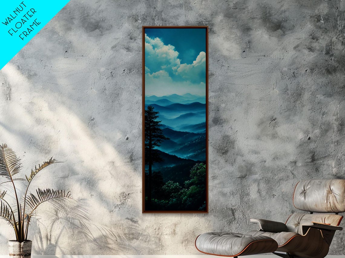 Blue Misty Mountain Layers Panoramic Vertical Landscape Art Poster - Image 4