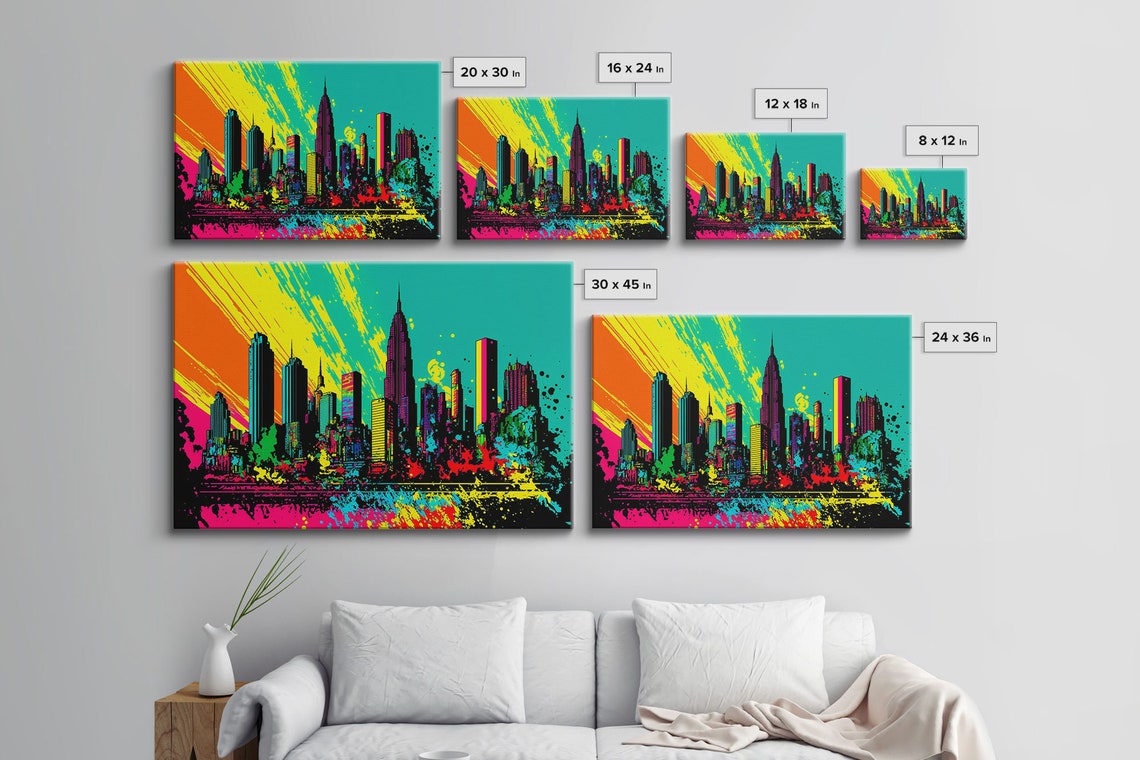 Graffiti City Skyline Neon Orange Teal Splatter Street Art Wall Poster - Image 2