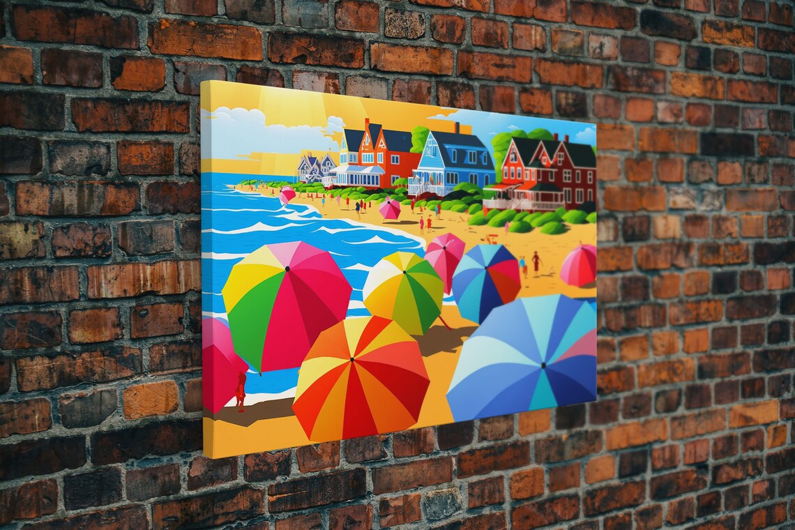 Beach Crowd Art Deco Pop Art Poster, Beach House Decor - Image 5