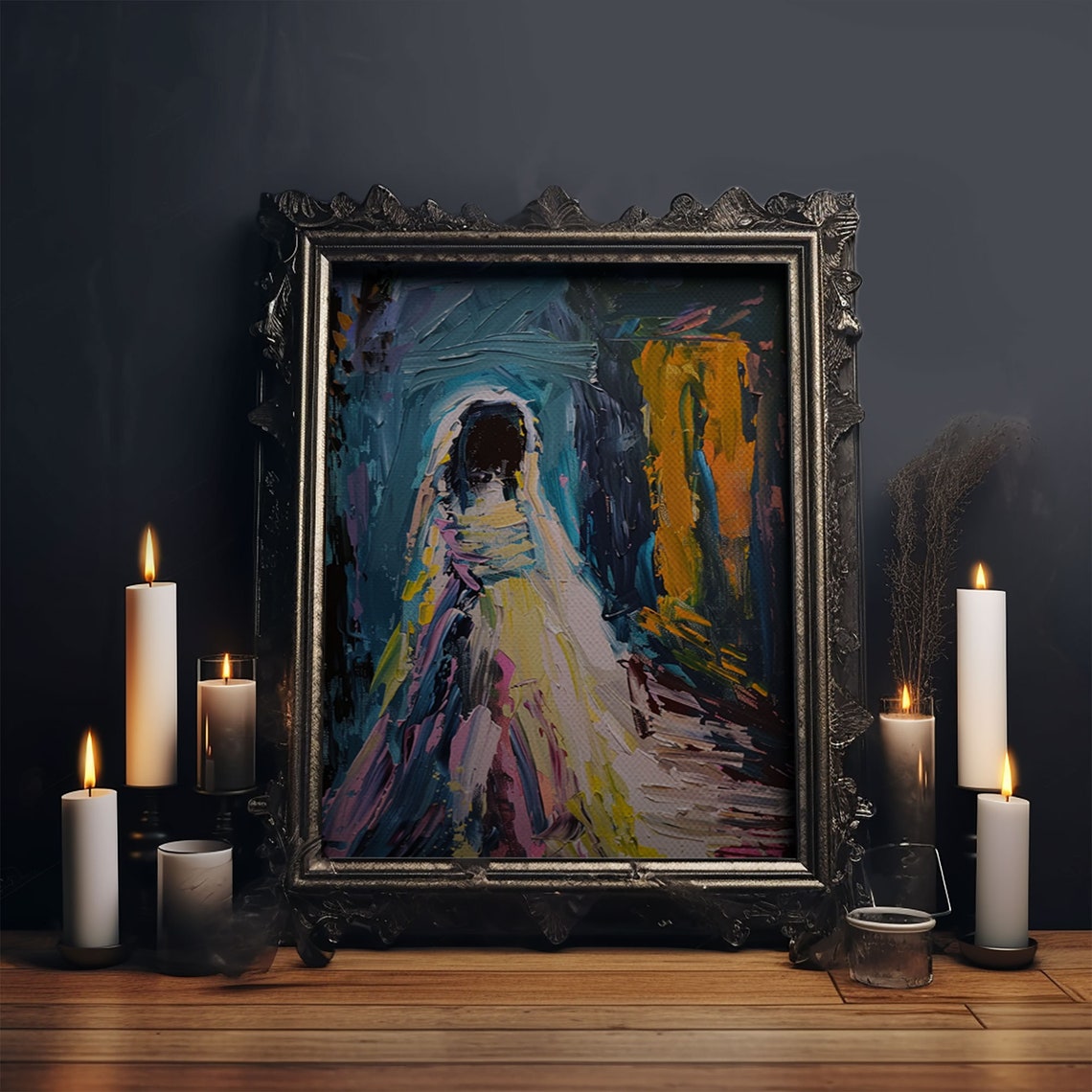 Haunted Veiled Ghost Abstract Colorful Impasto Painting Art Poster - Image 5