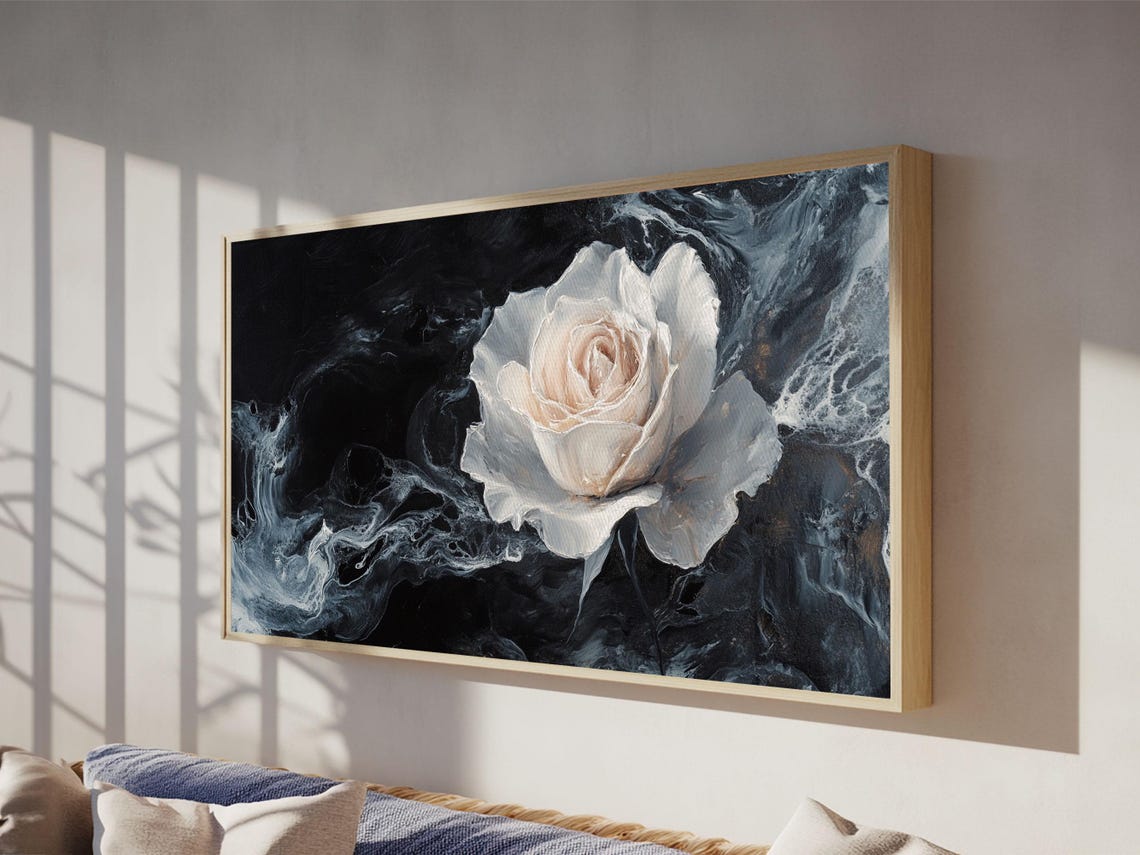 Abstract Oil Painting Print Of A White Rose Framed Print Centerpiece Wall Art Accent Piece Art Floral Print Flower Painting Art - Image 4