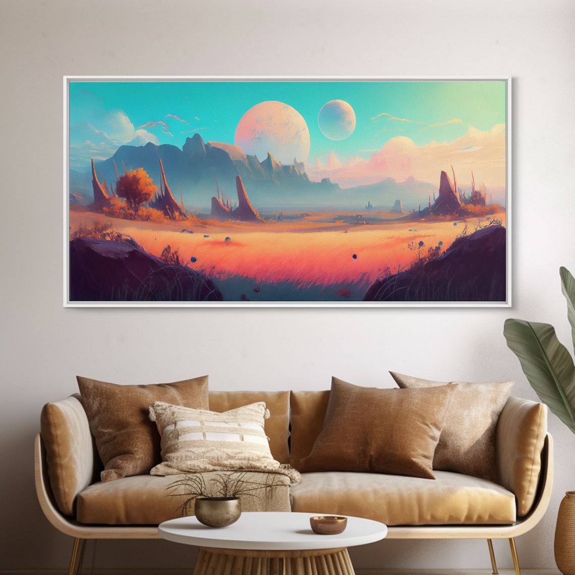 Twin Moons Alien Planet Sci Fi Landscape Fantasy Art Panoramic Poster - Image 5