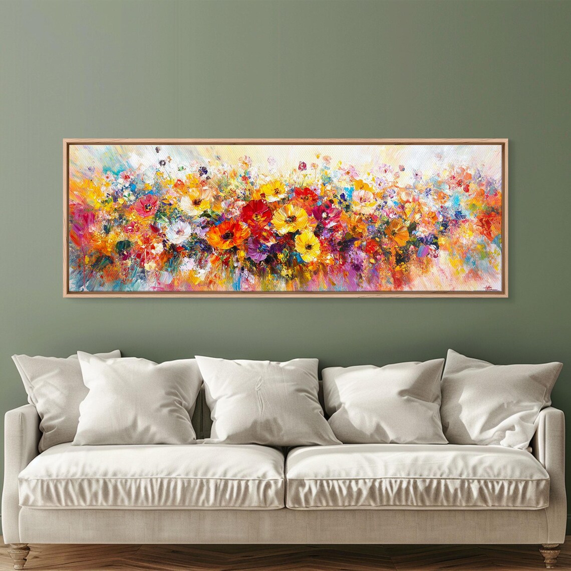 Vibrant Wildflower Meadow Bloom Panoramic Oil Painting Art Poster