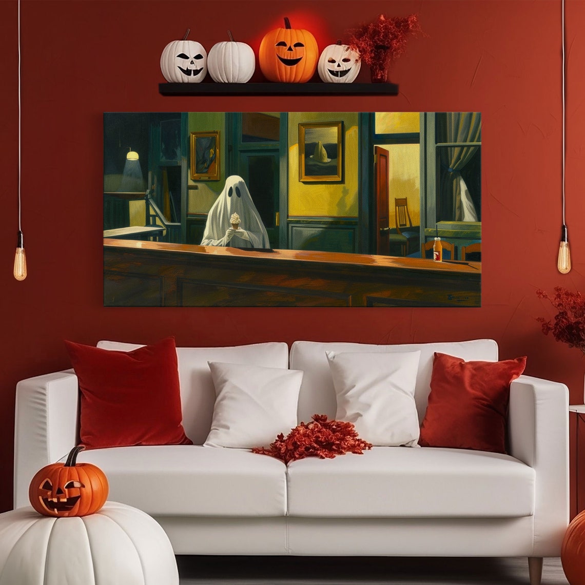Ghost Eating Ice Cream At Haunted Diner Funny Halloween Art Print - Image 6