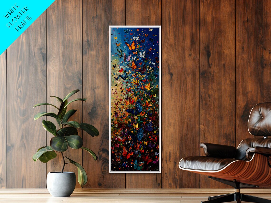 Swarm Of Colorful Butterflies Over Dark Floral Meadow Nature Poster