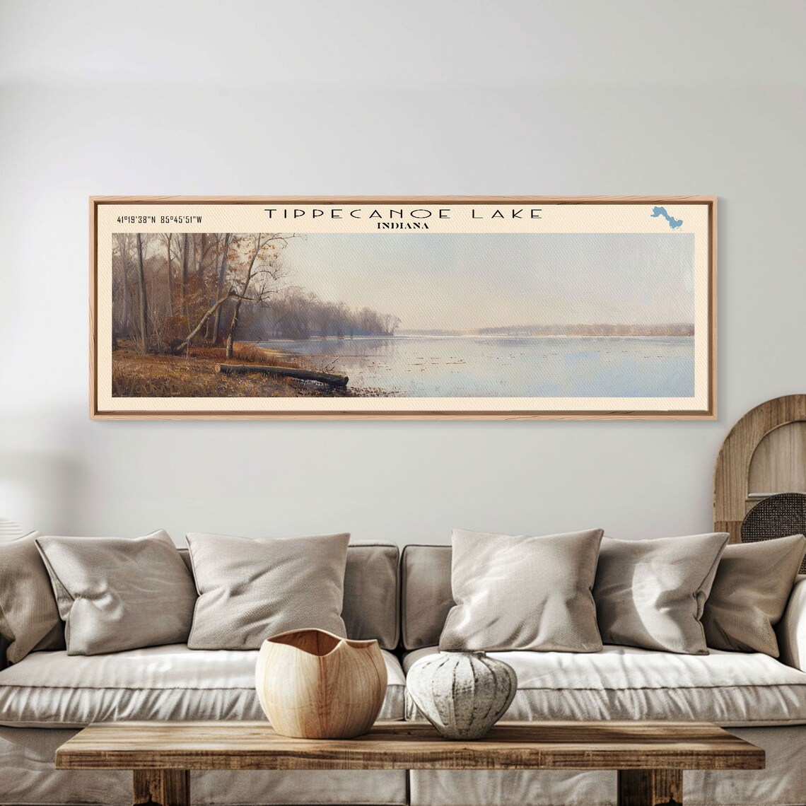 Tippecanoe Lake Indiana Panoramic Misty Autumn Shore Wall Art Poster - Image 2