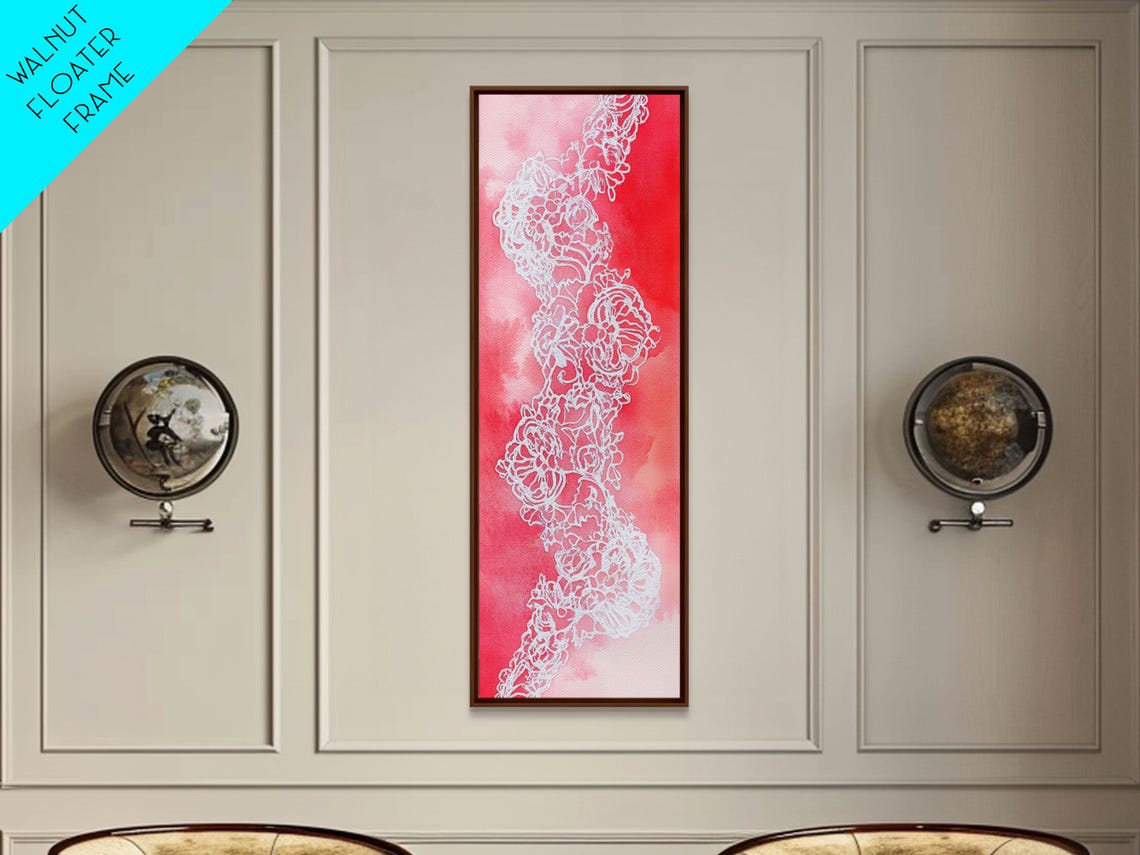 Lace Embroidery Print Whimsical Art Decorative Cottagecore Wall Art Light Pink Wall Art Vertical Rustic Art Above Sofa Art - Image 5