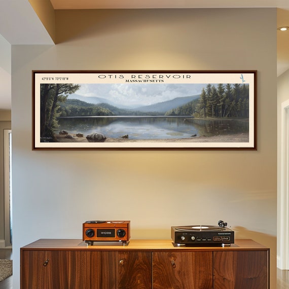 Otis Reservoir Massachusetts Framed Print Lake House Decor Panoramic Wall Art Travel Poster Landscape Painting Bedroom Decor