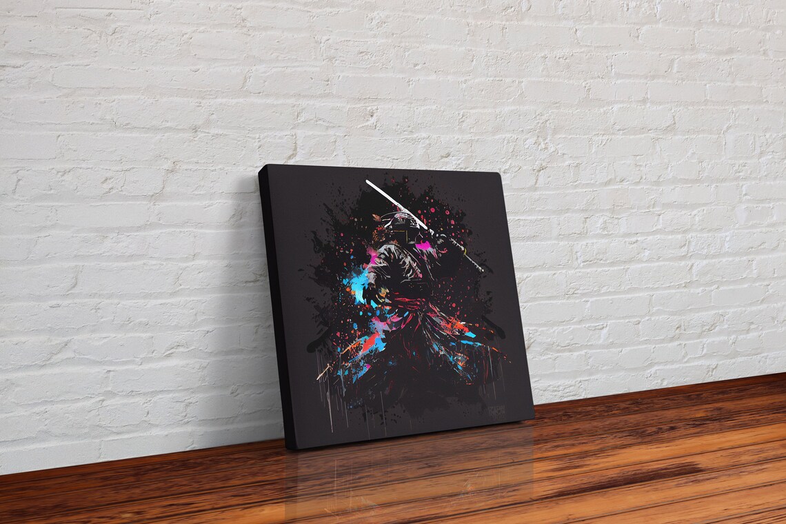 Neon Graffiti Samurai Splatter Art Print - Image 3