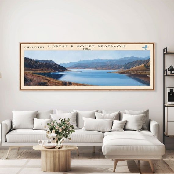 Martre R Gomez Reservoir Framed Print Lake House Decor Panoramic Wall Art Travel Poster Landscape Painting Contemporary Art