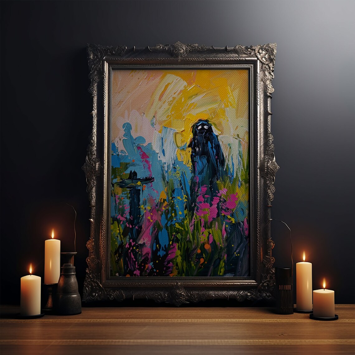 Ghost Bride Sunflowers Golden Garden Abstract Impasto Art Poster - Image 3