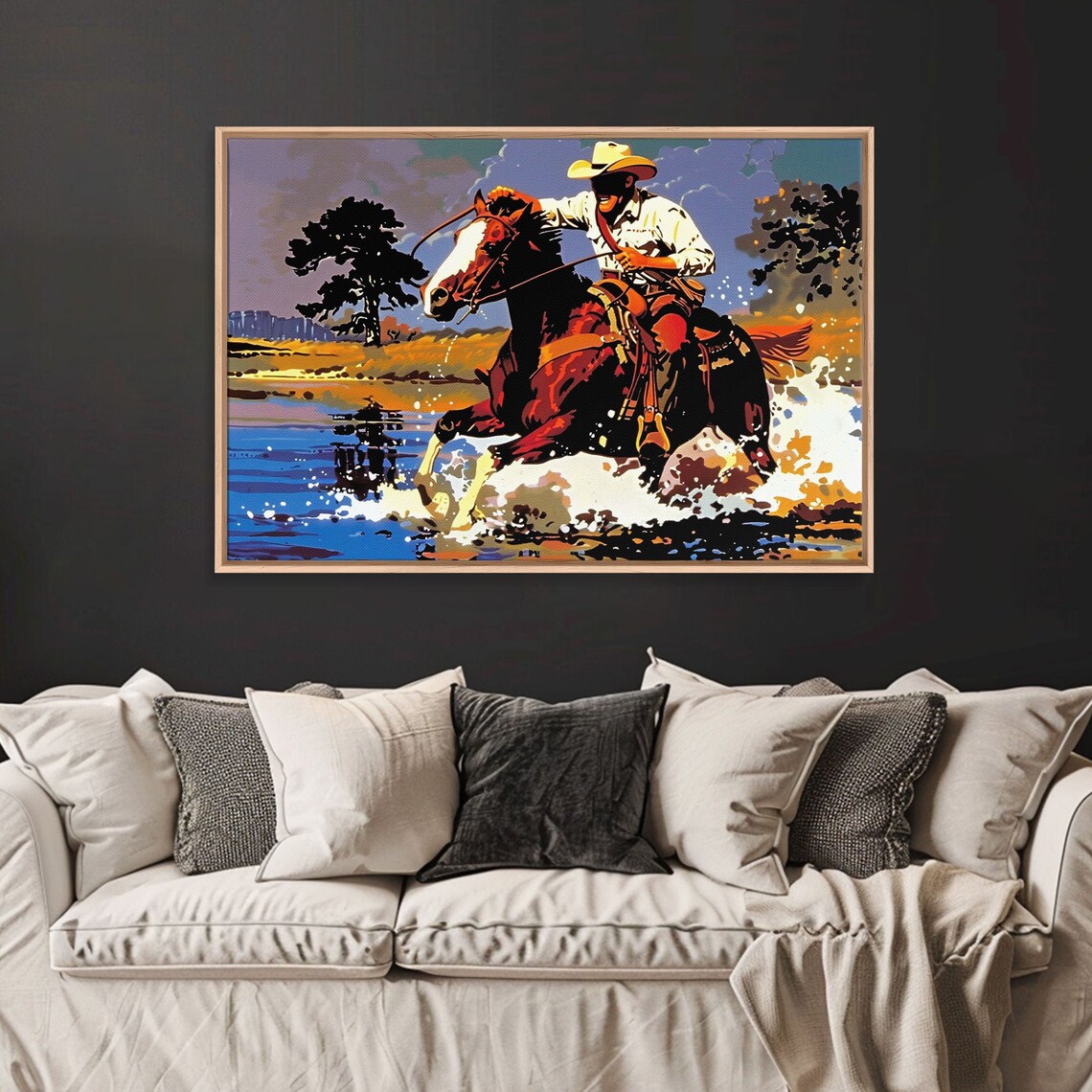 Cowboy Riding Horse Through River Splash Pop Art Western Wall Poster - Image 3