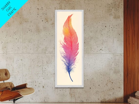 Funky Feather Painting Print Framed Home Decor Tall Narrow Art Feather Wall Art Southwestern Decor