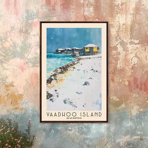 Vaadhoo Island Maldives Watercolor Print Vacation Gift Maldives Wall Art Beach Painting Beach Decor Large Wall Art Wood Frame Art