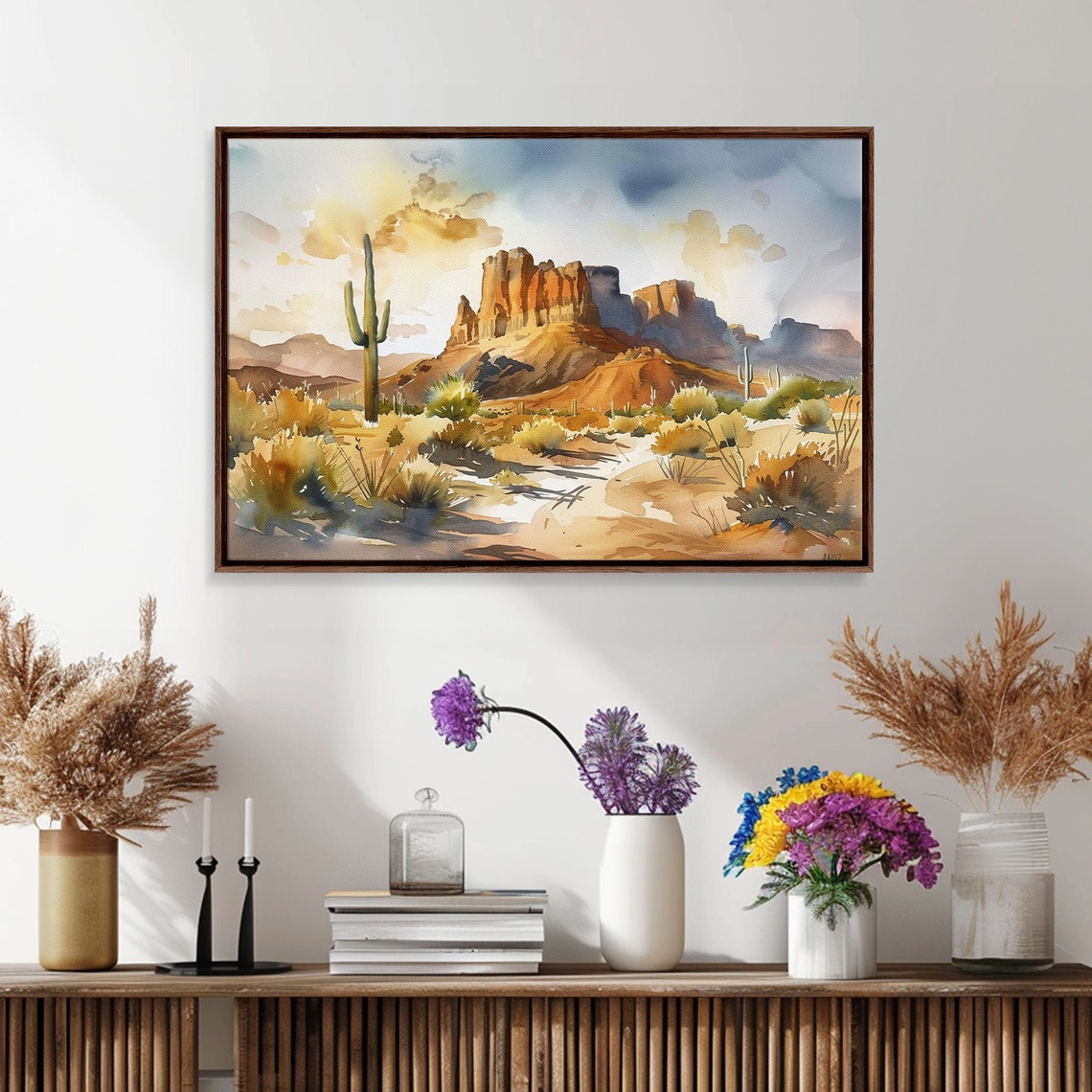 Arizona Desert Saguaro Cactus Red Rock Mesas Golden Hour Travel Poster - Image 2