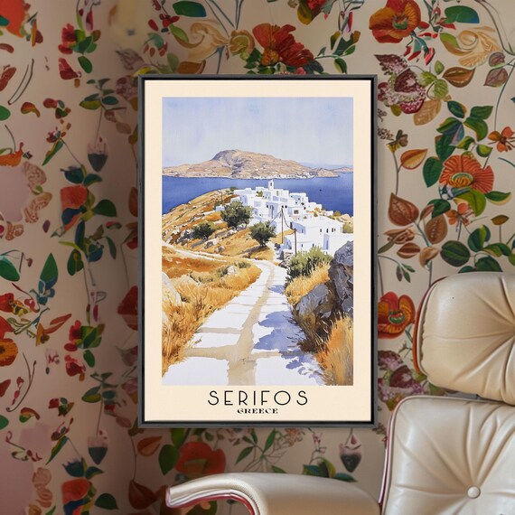 Serifos Greece Whitewashed Village Golden Hillside Path Aegean View Poster