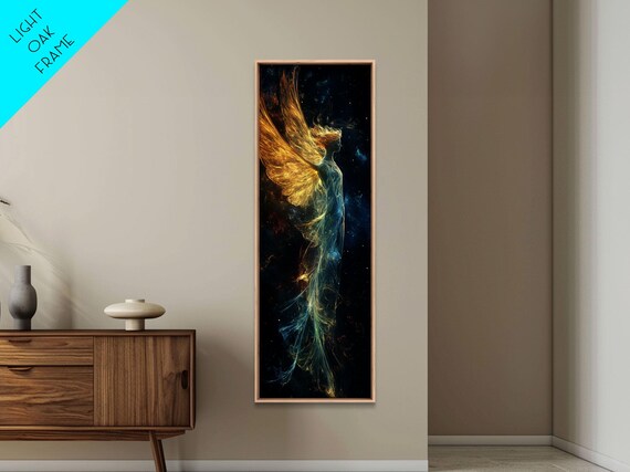 Angelic Wings Print With Golden Lights Angel Art Prints Vertical Wall Art Bedroom Art Gift Idea Boho Art