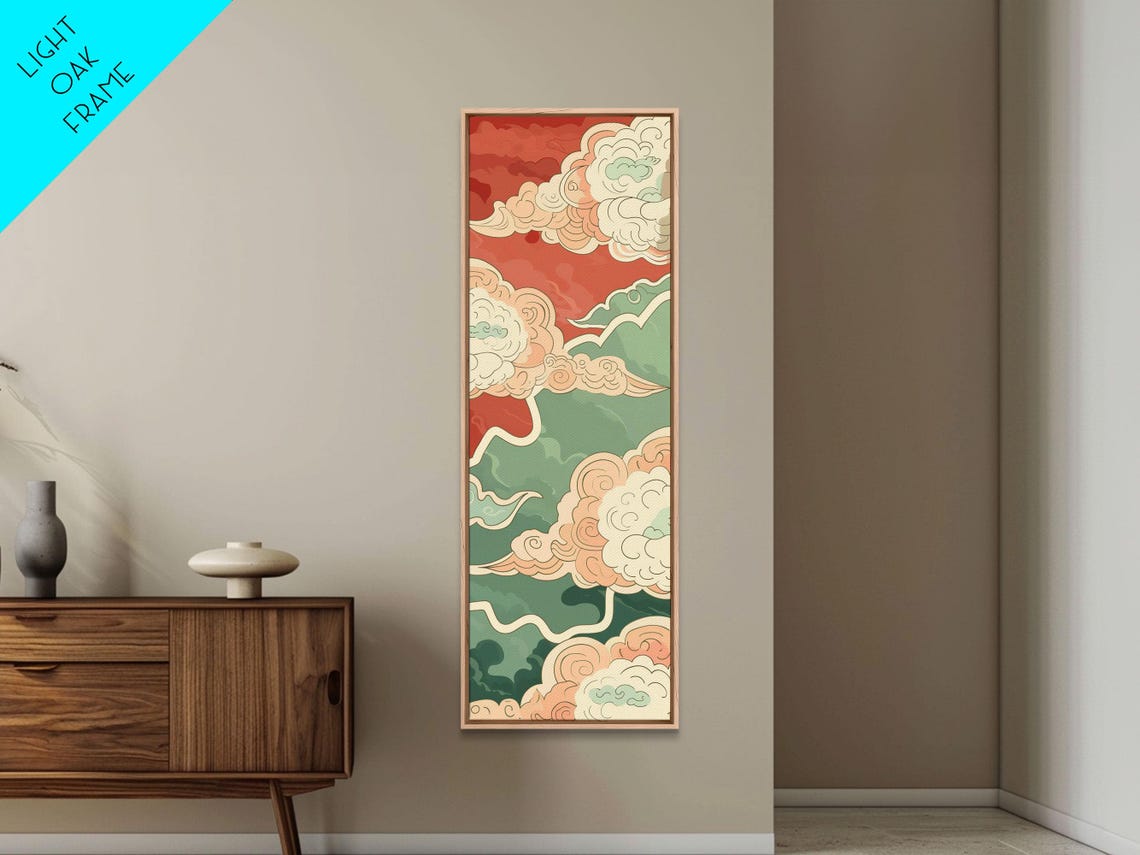 Japanese Edo Clouds Swirl Pattern Coral Mint Pastel Art Poster - Image 2