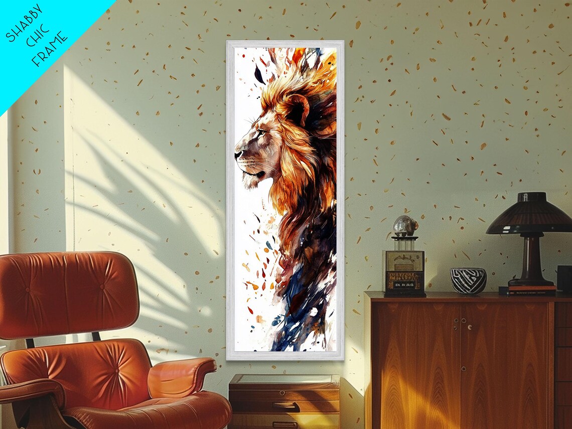Lion Side Profile Flowing Mane Bold Watercolor Wildlife Wall Poster - Image 3