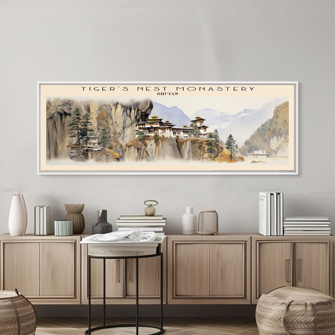 Tigers Nest Monastery Bhutan Cliffside Temple Mountain Watercolor Travel Poster - Image 4