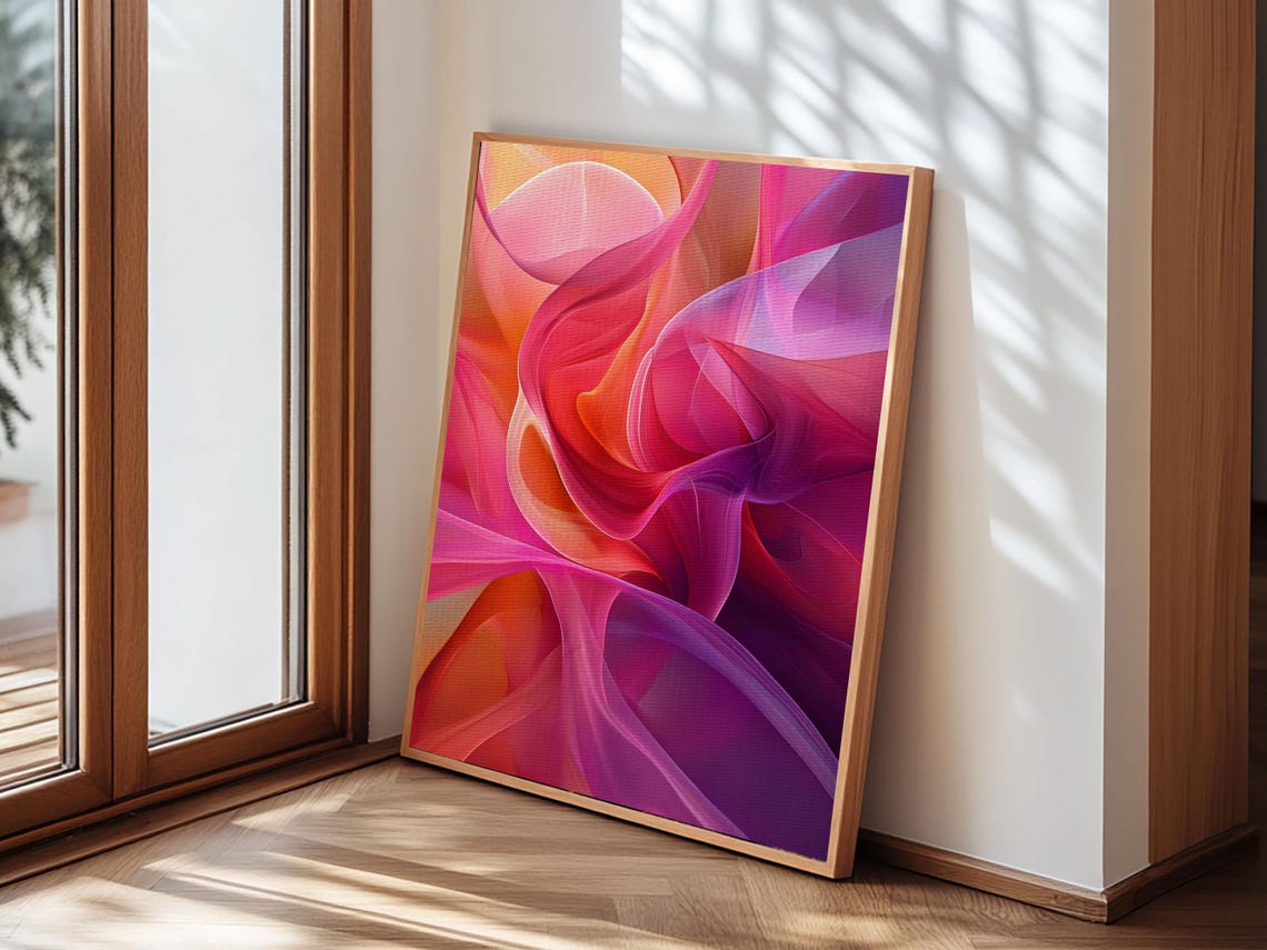 Pink Orange Abstract Fluid Waves Bold Colorful Modern Art Print - Image 3