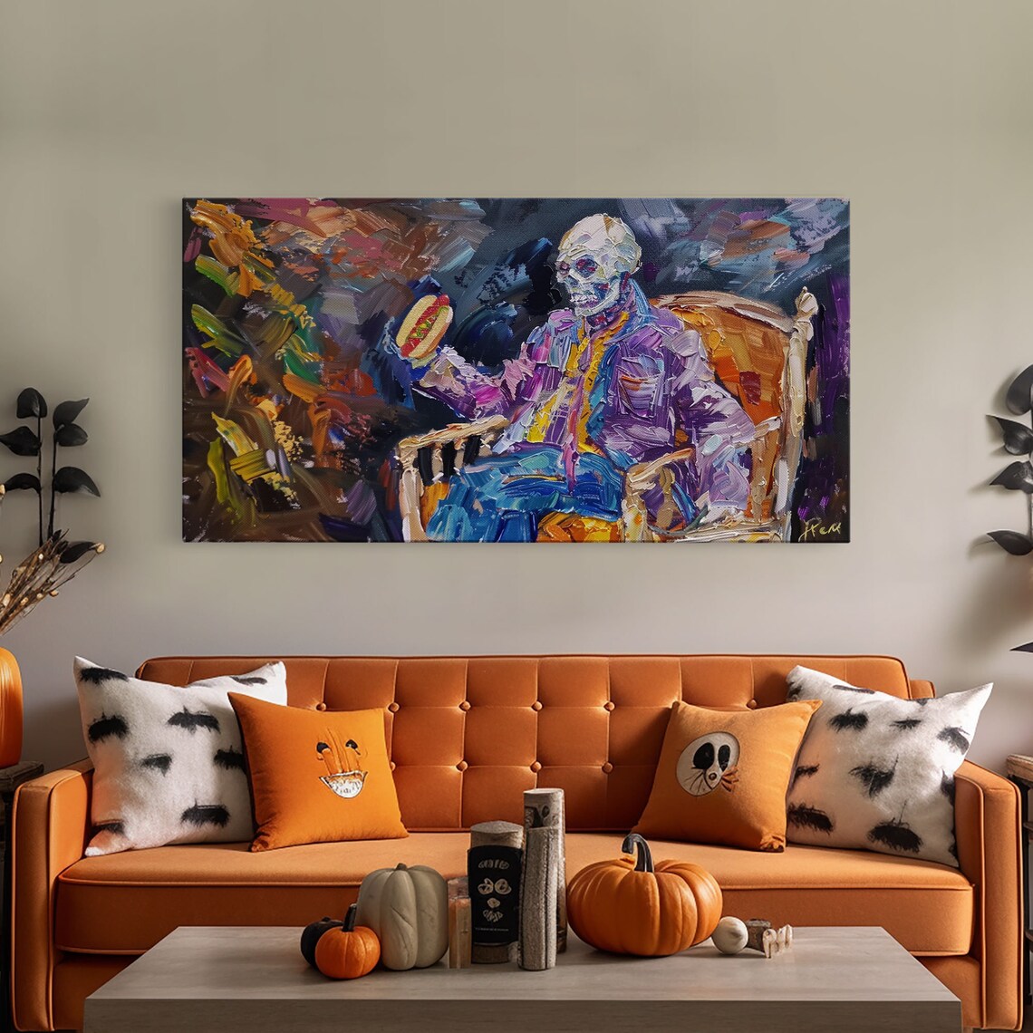 Skeleton Havin A Hot Dog, Funny Halloween Decor - Image 5