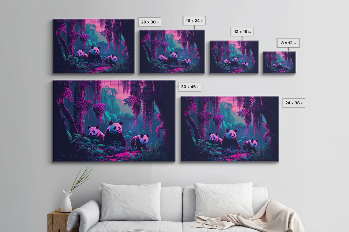 Cute Pandas in the Jungle, Watercolor Art Print - Image 2