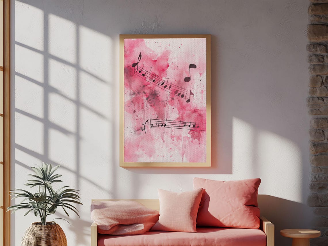 Musical Notes Pink Watercolor Abstract Music Lover Art Print - Image 6