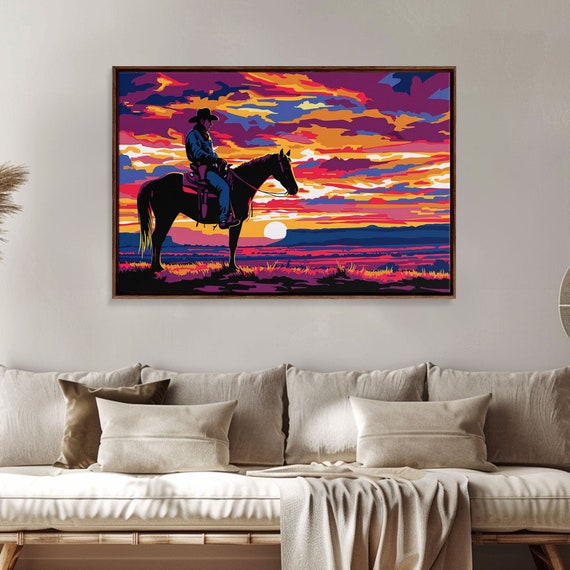 Cowboy At Sunset Watercolor Painting Framed Print Western Decor Gift For Him Guy Gift Rodeo Art Southwestern Wall Decor
