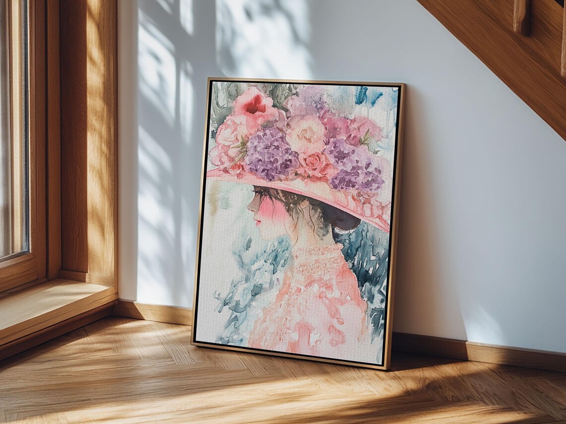 Woman Floral Hat Watercolor Portrait Garden Blossom Elegant Poster - Image 3