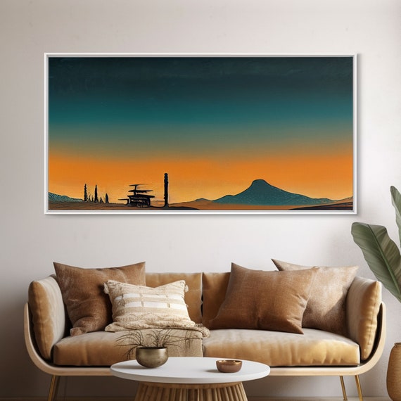Orange And Teal Sunset Abstract Art Framed Ready To Hang Print Beautiful Wall Art Guest Room Decor