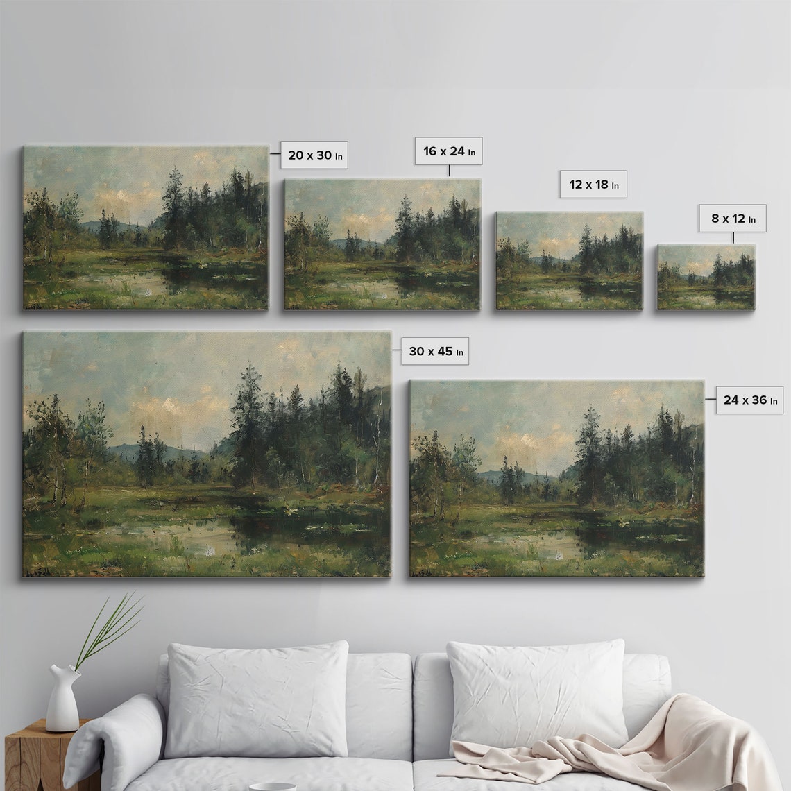 Summer Pine Forest Pond Reflections Calm Oil Landscape Poster - Image 2